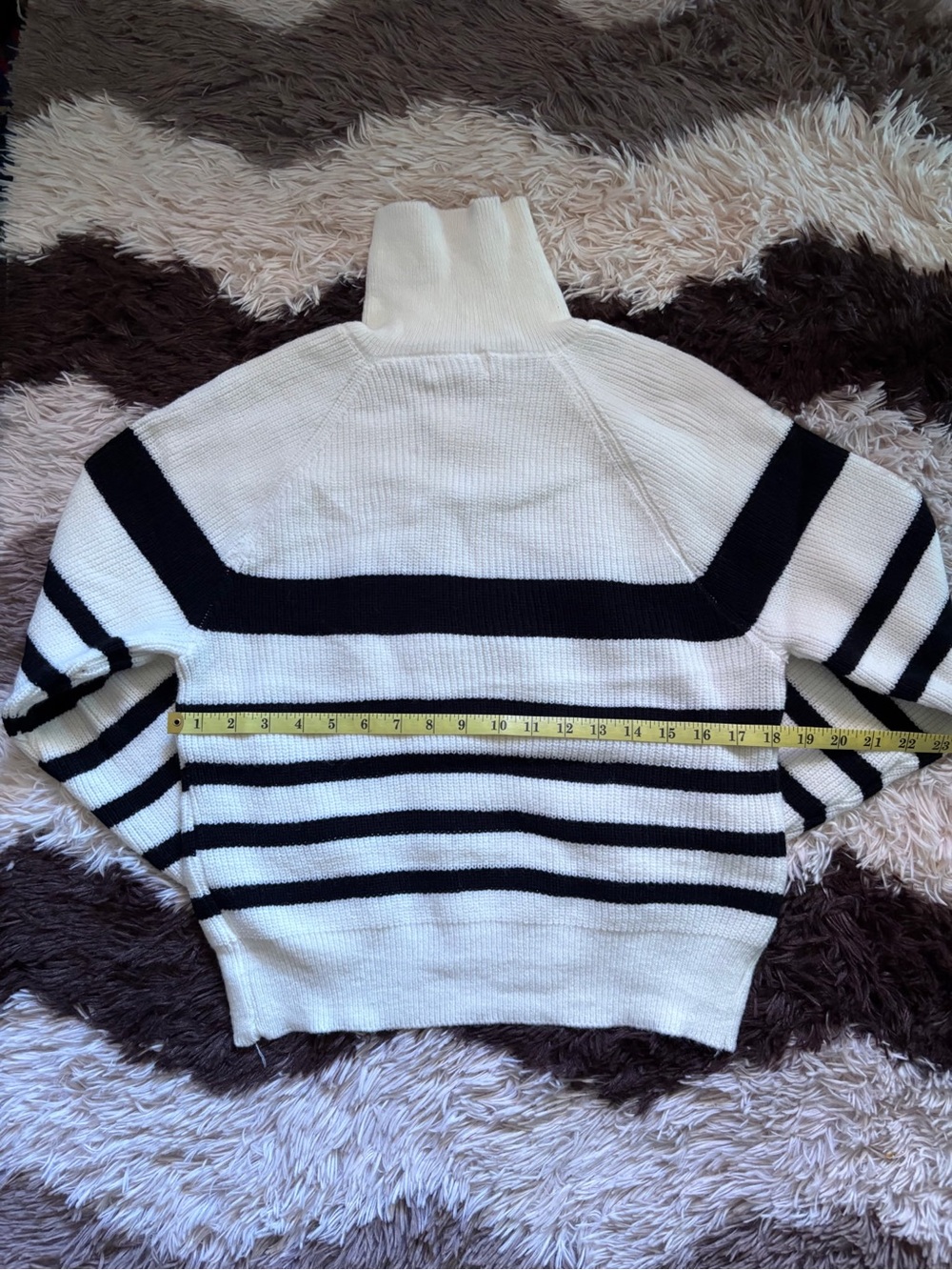 Cream and Black Striped Half-Zip Sweater with Red Heart Patch medium size - Picture 5 of 6